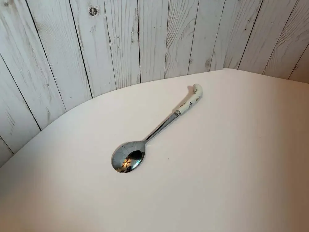 Vintage Sheffield England Serving Spoon, Porcelain Floral Handle